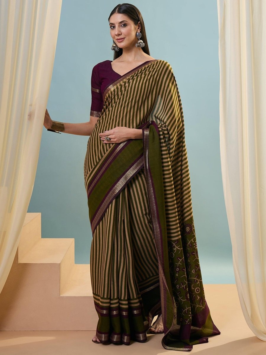 Pv Cotton Green Printed Saree | EZB GF02 LUX 50004 - EZBER