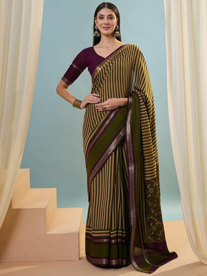 Pv Cotton Green Printed Saree | EZB GF02 LUX 50004 - EZBER