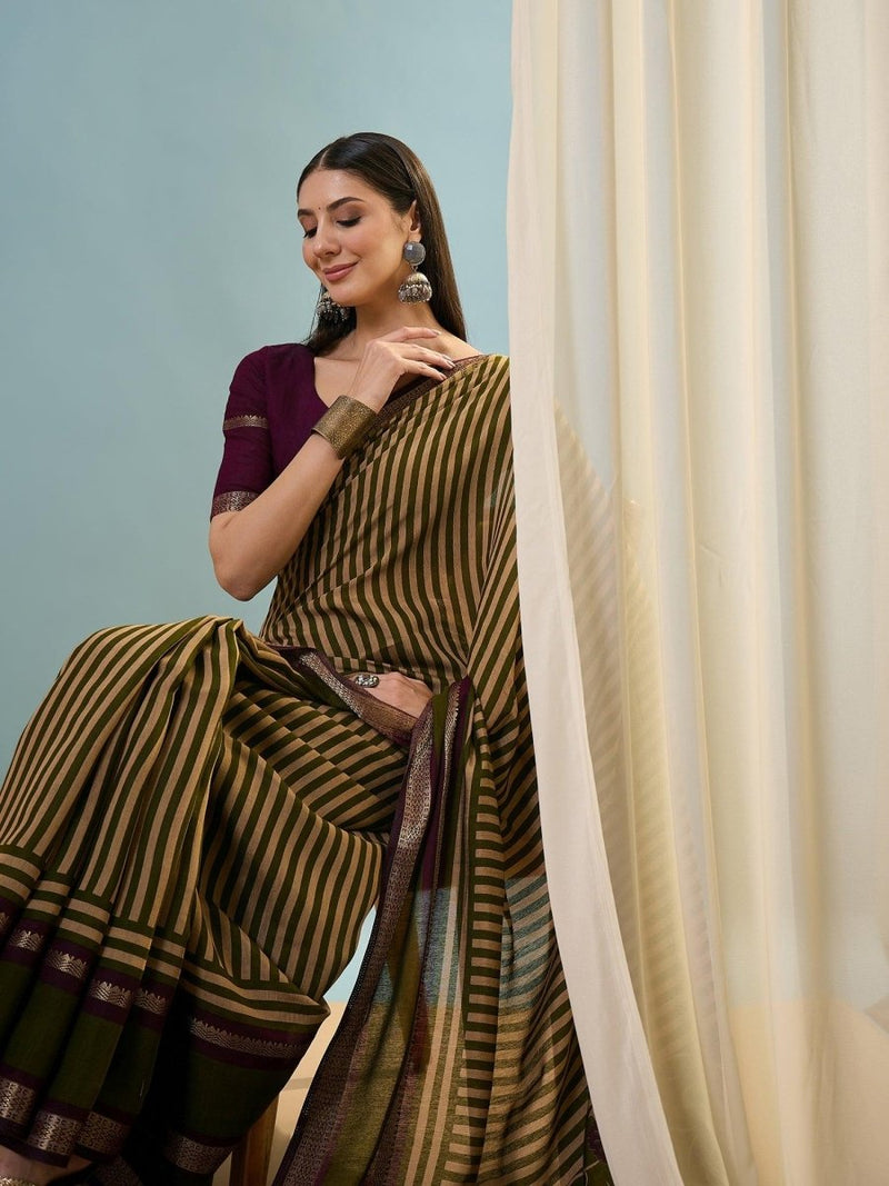 Pv Cotton Green Printed Saree | EZB GF02 LUX 50004 - EZBER