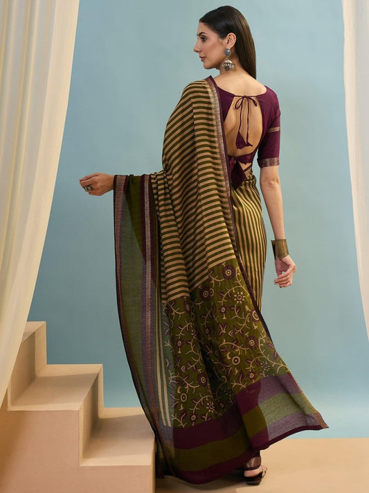 Pv Cotton Green Printed Saree | EZB GF02 LUX 50004 - EZBER