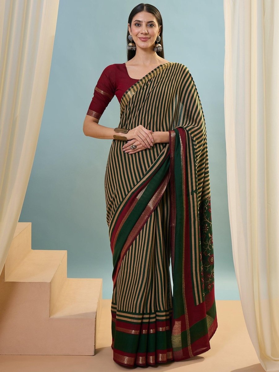 Pv Cotton Green Printed Saree | EZB GF02 TARA V1 50003 - EZBER