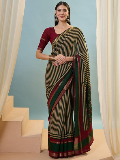 Pv Cotton Green Printed Saree | EZB GF02 TARA V1 50003 - EZBER
