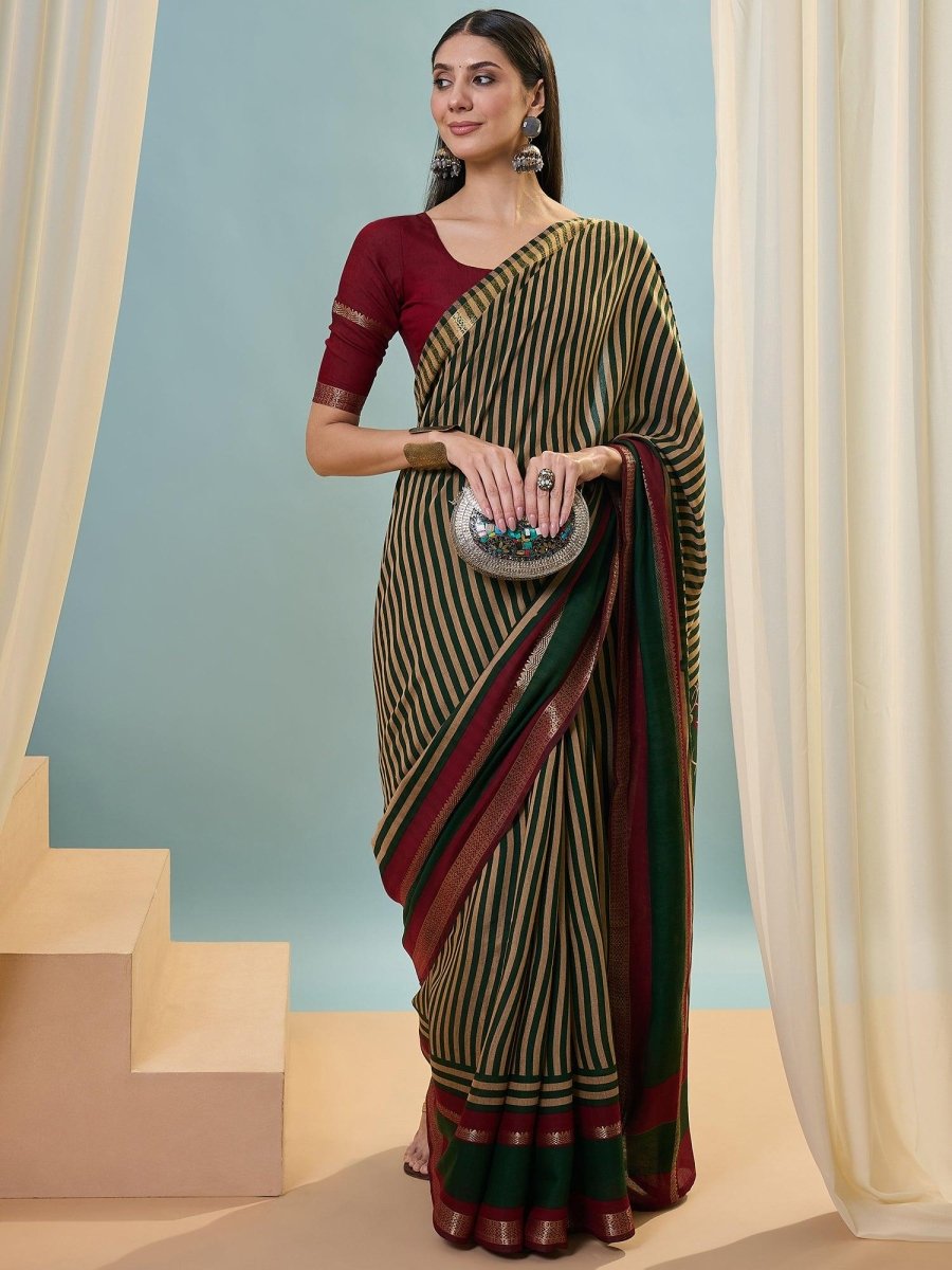 Pv Cotton Green Printed Saree | EZB GF02 TARA V1 50003 - EZBER