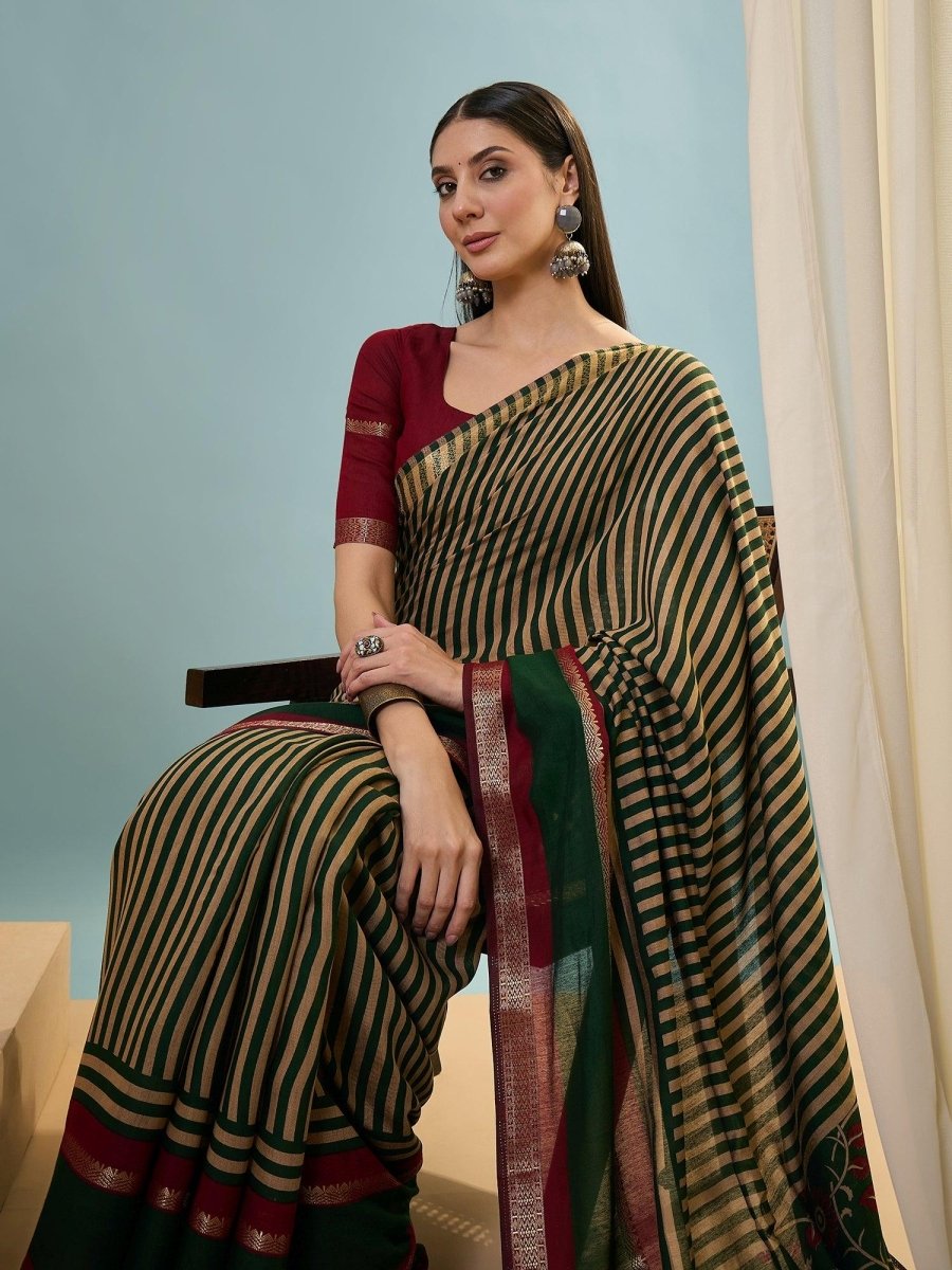 Pv Cotton Green Printed Saree | EZB GF02 TARA V1 50003 - EZBER