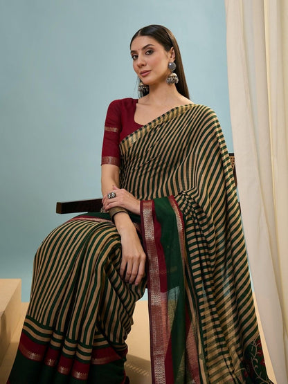 Pv Cotton Green Printed Saree | EZB GF02 TARA V1 50003 - EZBER