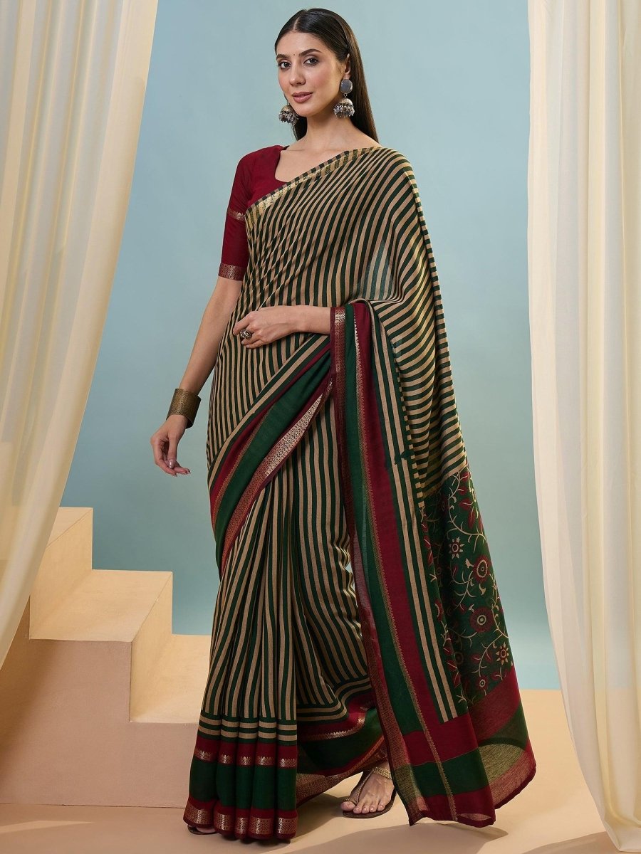 Pv Cotton Green Printed Saree | EZB GF02 TARA V1 50003 - EZBER