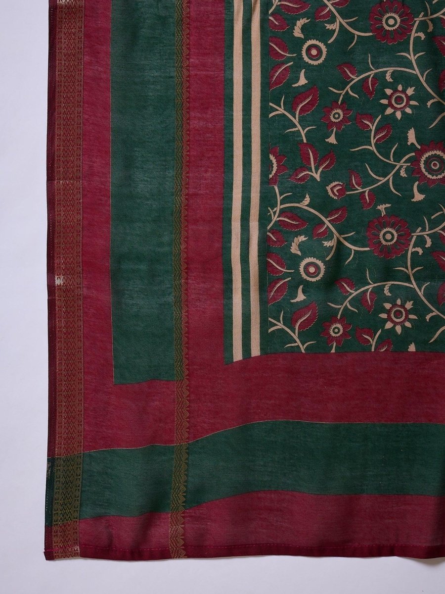Pv Cotton Green Printed Saree | EZB GF02 TARA V1 50003 - EZBER