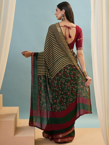 Pv Cotton Green Printed Saree | EZB GF02 TARA V1 50003 - EZBER