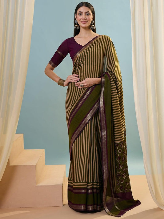 Pv Cotton Mehandi Printed Saree | EZB GF02 TARA V1 50004 - EZBER