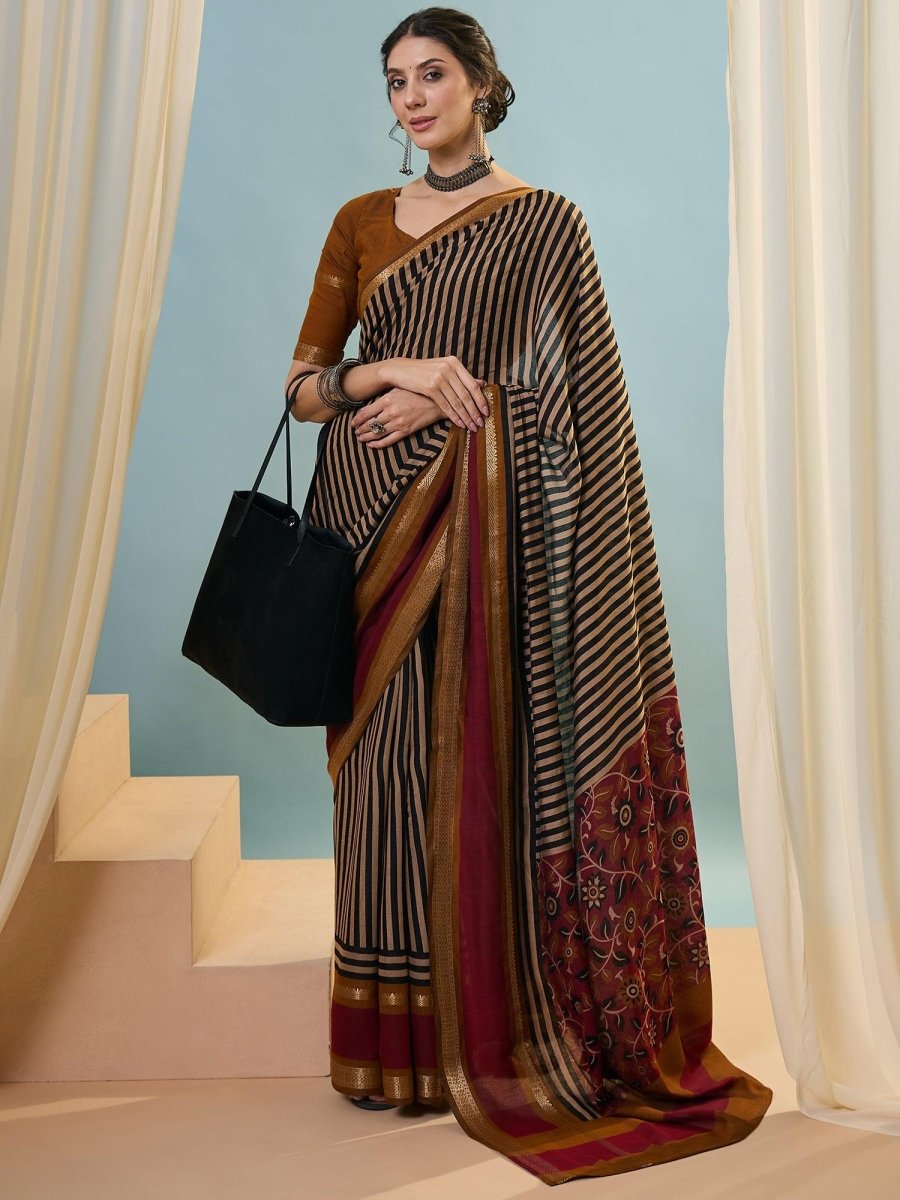 Pv Cotton Mustard Printed Saree | EZB GF02 TARA V1 50001 - EZBER