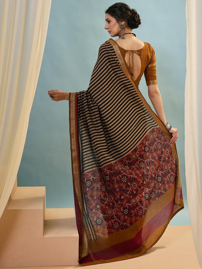 Pv Cotton Mustard Printed Saree | EZB GF02 TARA V1 50001 - EZBER