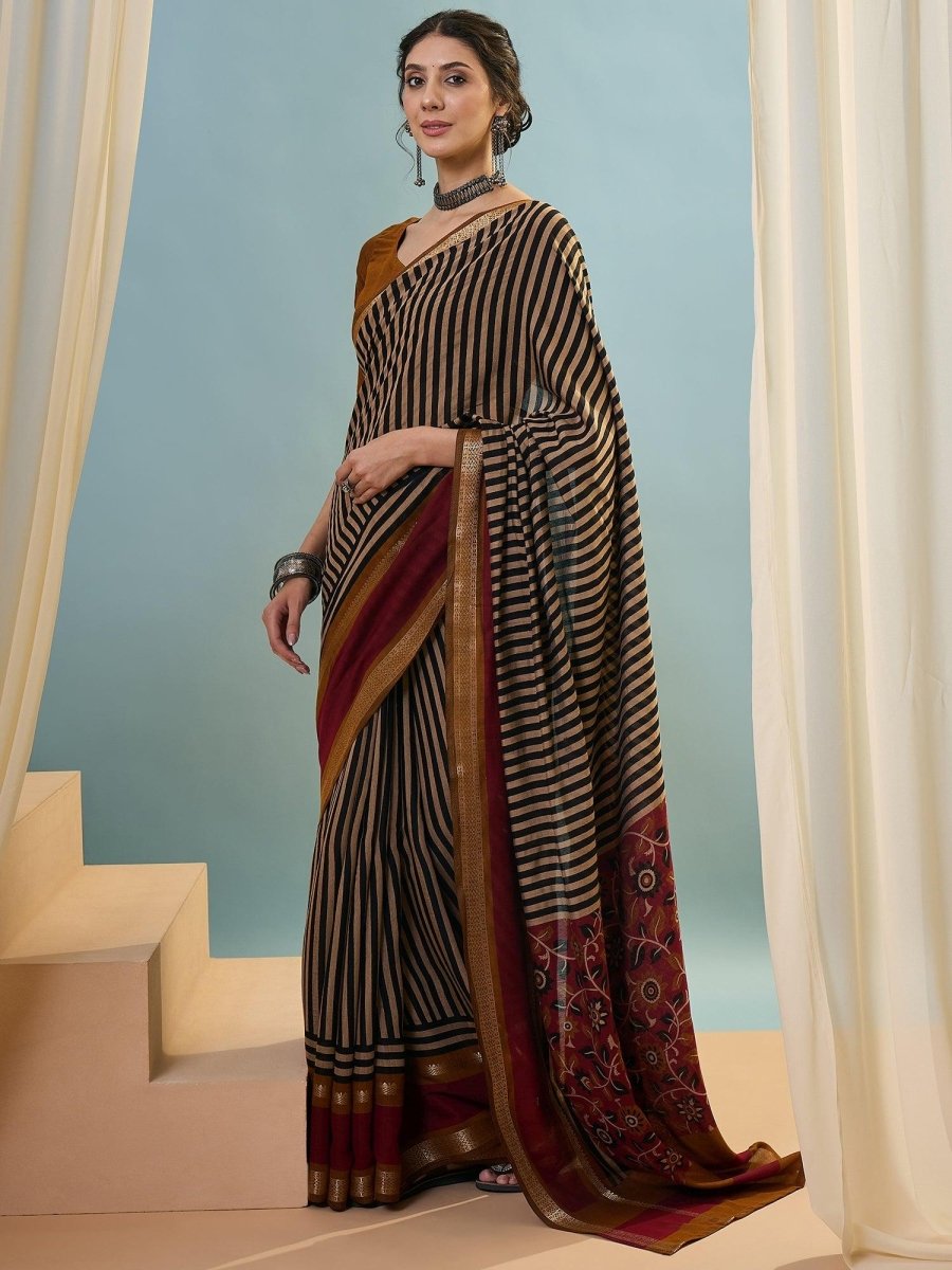 Pv Cotton Mustard Printed Saree | EZB GF02 TARA V1 50001 - EZBER