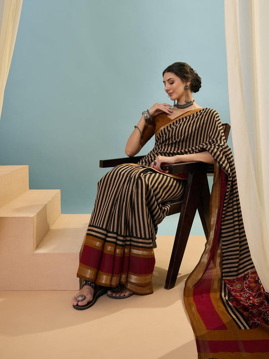 Pv Cotton Mustard Printed Saree | EZB GF02 TARA V1 50001 - EZBER