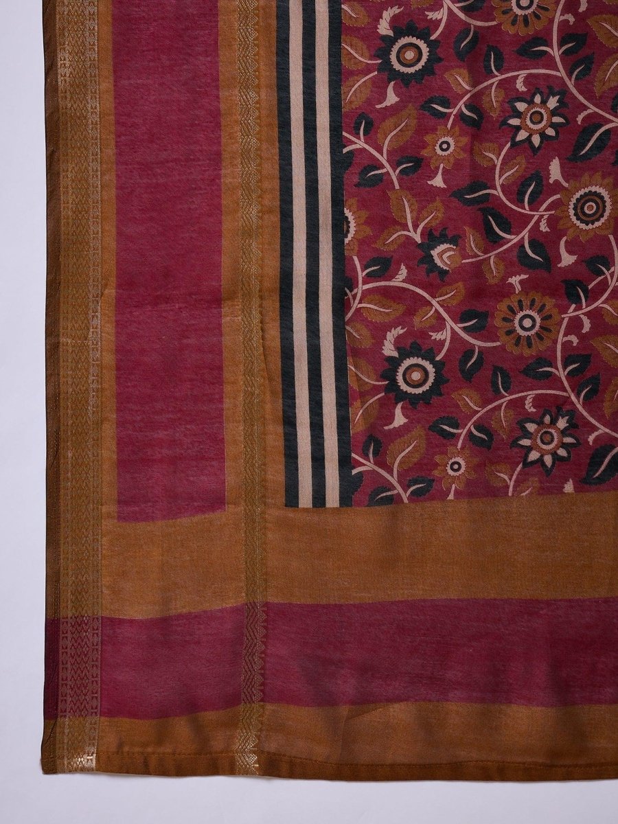 Pv Cotton Mustard Printed Saree | EZB GF02 TARA V1 50001 - EZBER