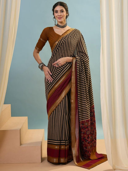 Pv Cotton Mustard Printed Saree | EZB GF02 TARA V1 50001 - EZBER