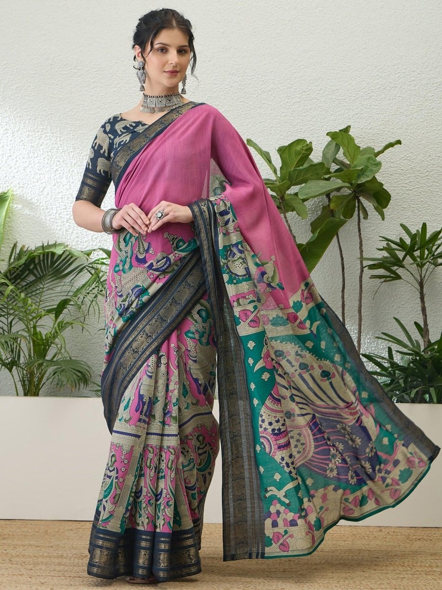 Pv Cotton Pink Printed Saree | EZB GF02 TARA V2 54001 - EZBER