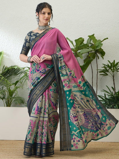 Pv Cotton Pink Printed Saree | EZB GF02 TARA V2 54001 - EZBER