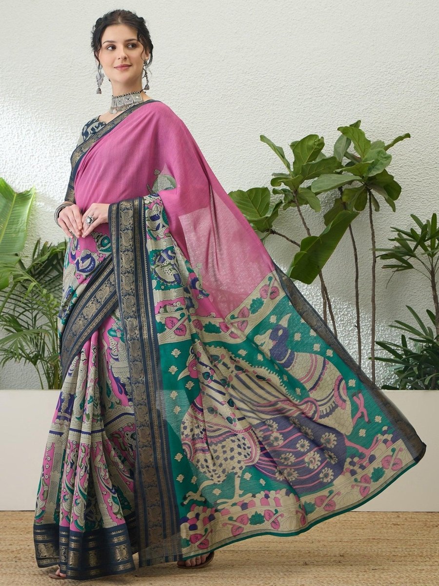 Pv Cotton Pink Printed Saree | EZB GF02 TARA V2 54001 - EZBER