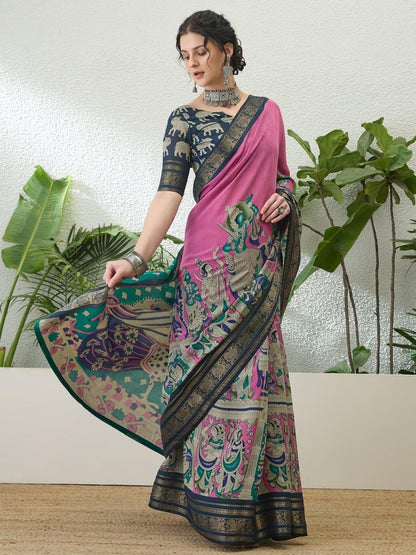 Pv Cotton Pink Printed Saree | EZB GF02 TARA V2 54001 - EZBER