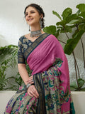Pv Cotton Pink Printed Saree | EZB GF02 TARA V2 54001 - EZBER