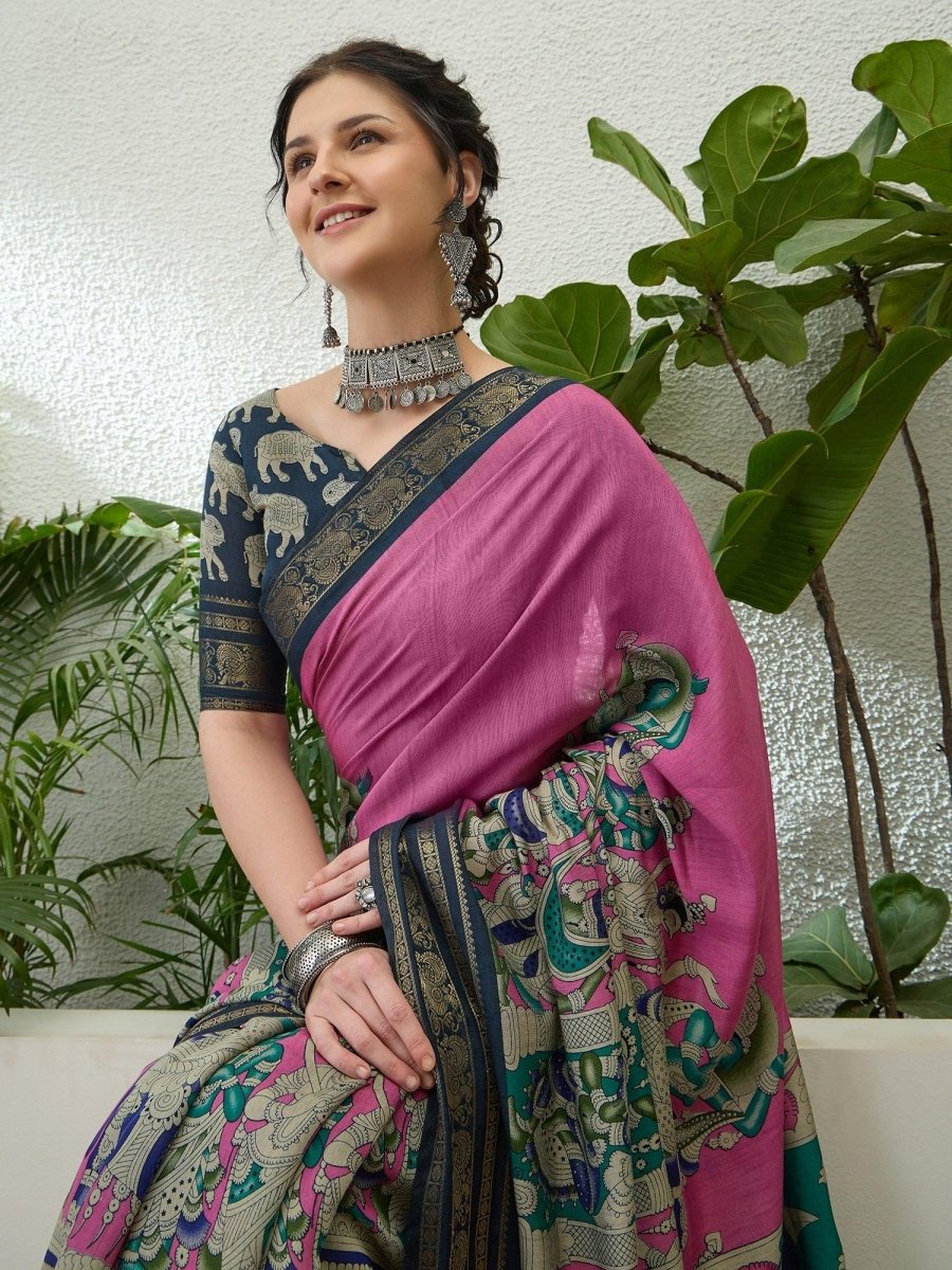 Pv Cotton Pink Printed Saree | EZB GF02 TARA V2 54001 - EZBER