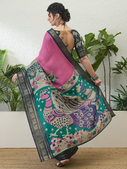 Pv Cotton Pink Printed Saree | EZB GF02 TARA V2 54001 - EZBER