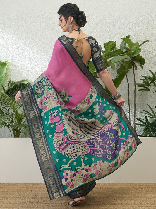 Pv Cotton Pink Printed Saree | EZB GF02 TARA V2 54001 - EZBER