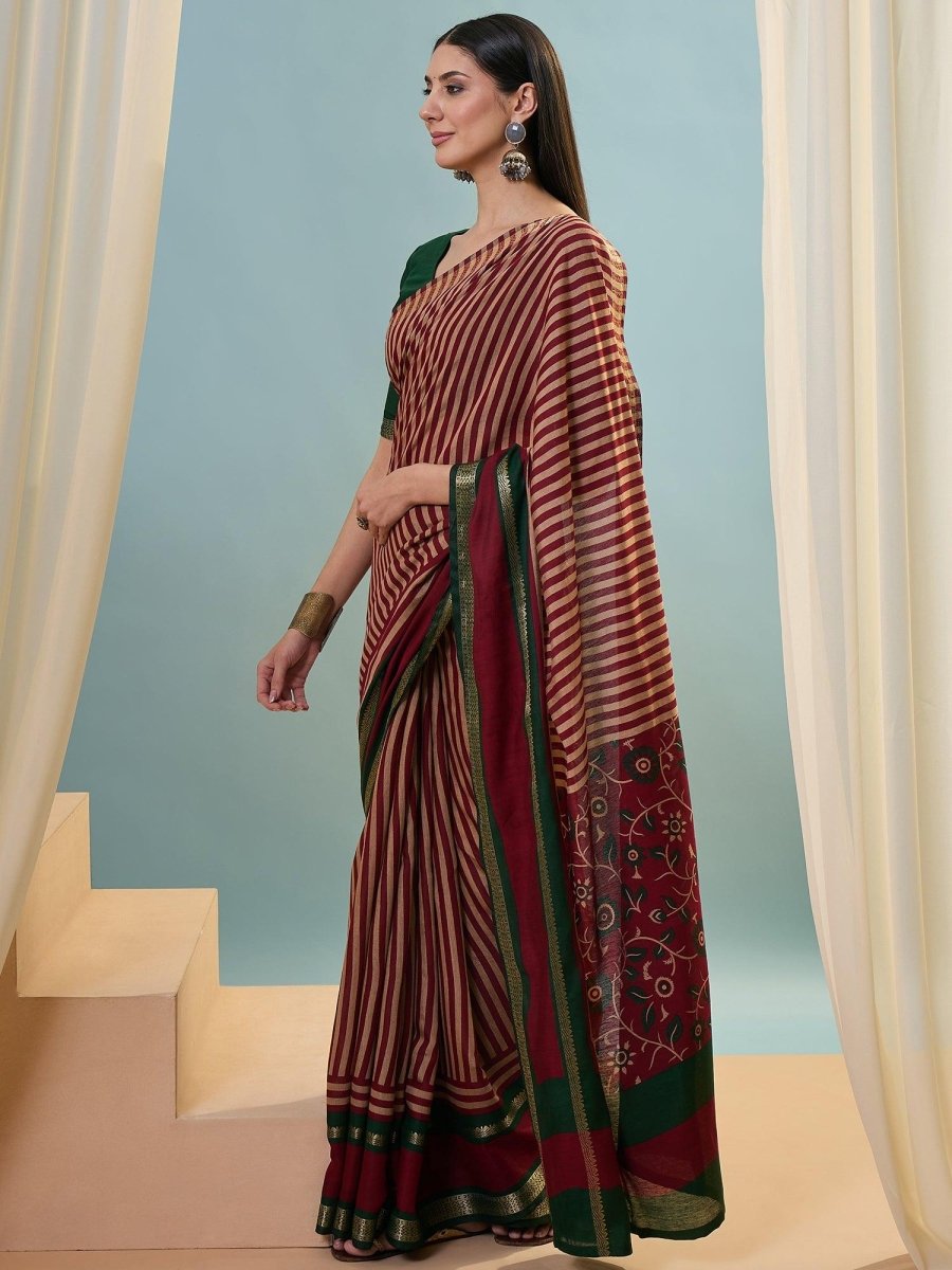Pv Cotton Red Printed Saree | EZB GF02 TARA V1 50002 - EZBER