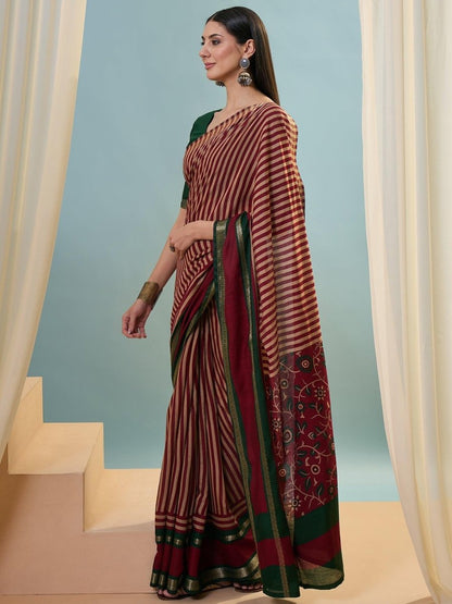 Pv Cotton Red Printed Saree | EZB GF02 TARA V1 50002 - EZBER