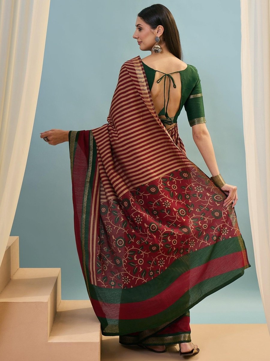 Pv Cotton Red Printed Saree | EZB GF02 TARA V1 50002 - EZBER