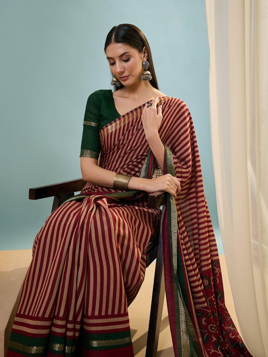 Pv Cotton Red Printed Saree | EZB GF02 TARA V1 50002 - EZBER