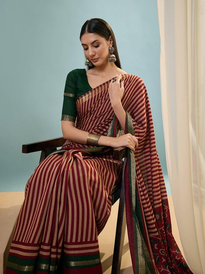 Pv Cotton Red Printed Saree | EZB GF02 TARA V1 50002 - EZBER