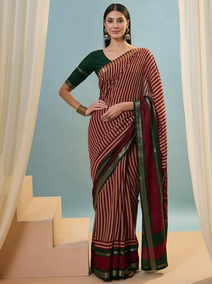 Pv Cotton Red Printed Saree | EZB GF02 TARA V1 50002 - EZBER