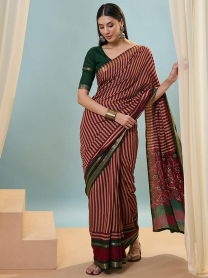 Pv Cotton Red Printed Saree | EZB GF02 TARA V1 50002 - EZBER