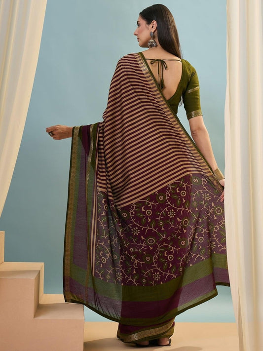 Pv Cotton Wine Printed Saree | EZB GF02 TARA V1 50005 - EZBER