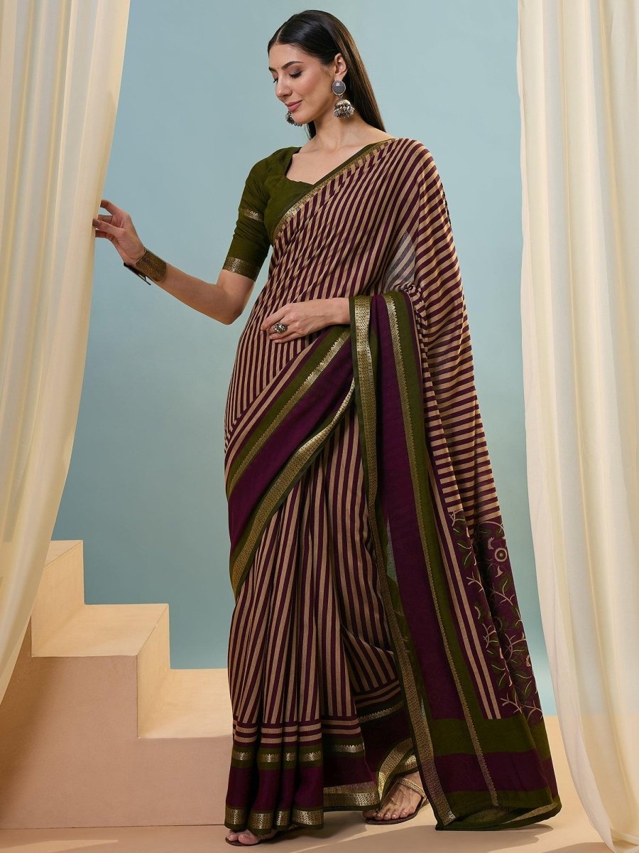 Pv Cotton Wine Printed Saree | EZB GF02 TARA V1 50005 - EZBER