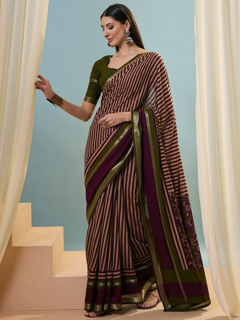 Pv Cotton Wine Printed Saree | EZB GF02 TARA V1 50005 - EZBER