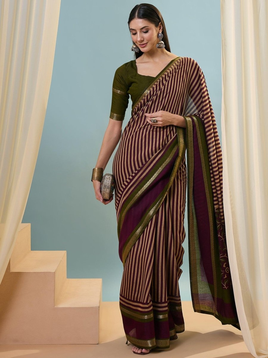 Pv Cotton Wine Printed Saree | EZB GF02 TARA V1 50005 - EZBER