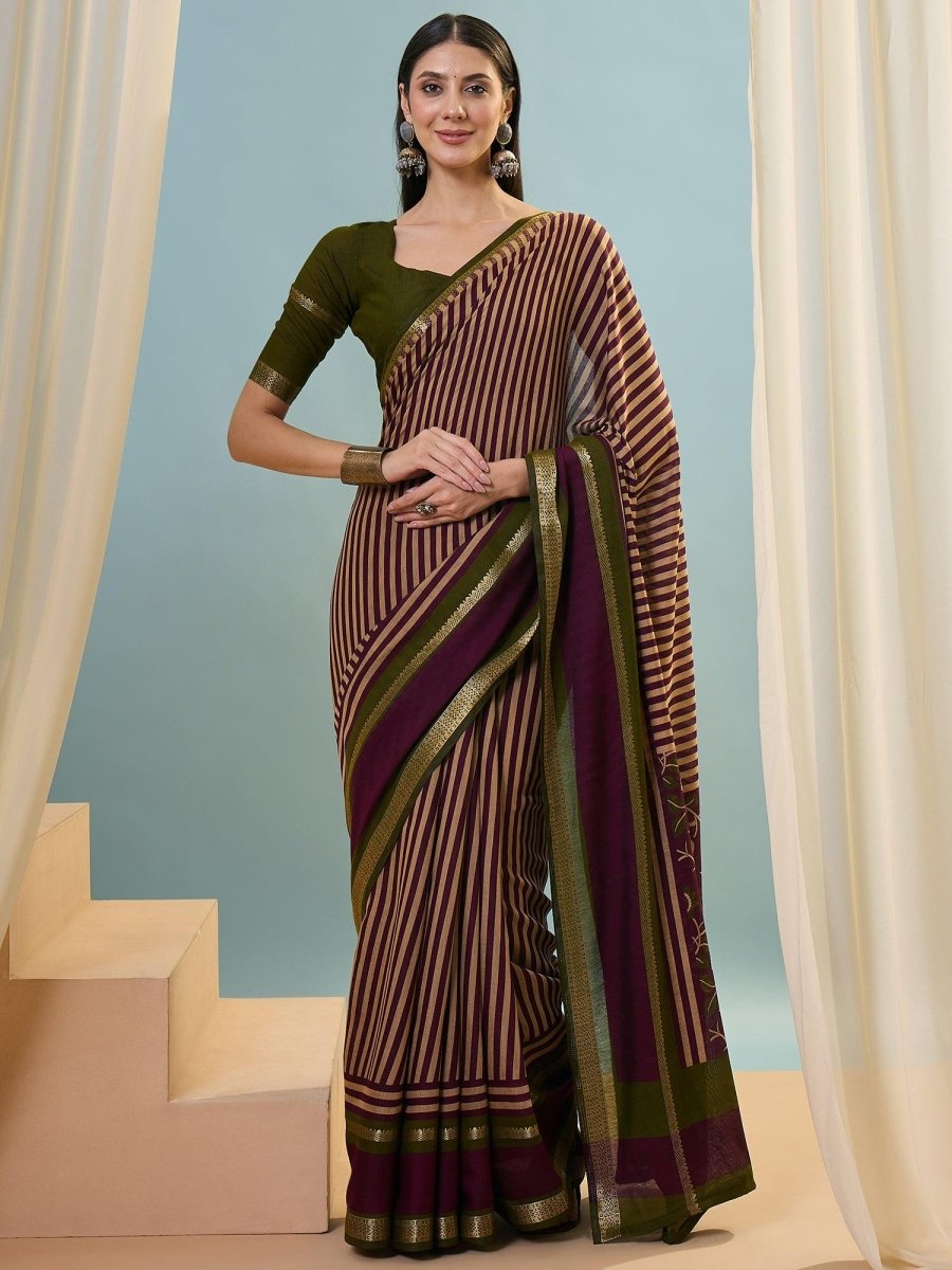 Pv Cotton Wine Printed Saree | EZB GF02 TARA V1 50005 - EZBER