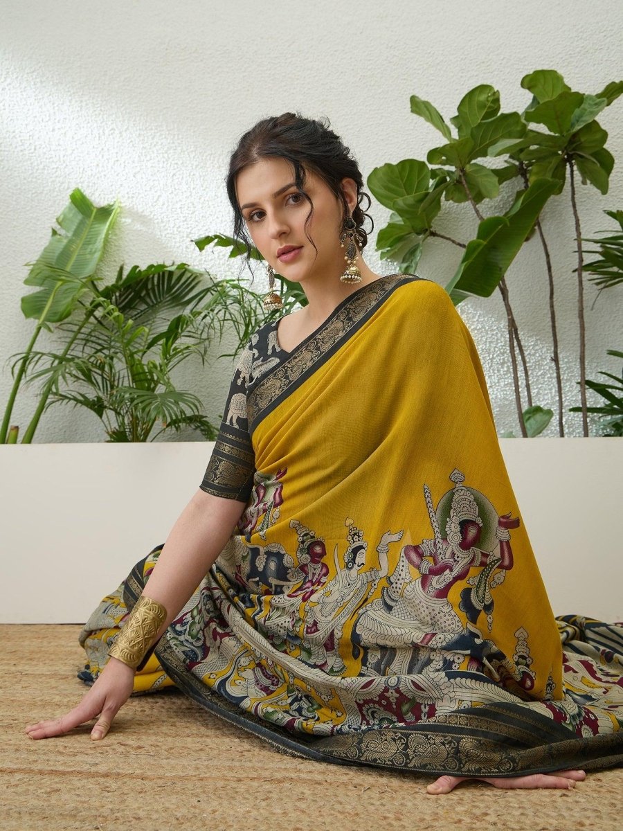 Pv Cotton Yellow Printed Saree | EZB GF02 TARA V2 54004 - EZBER
