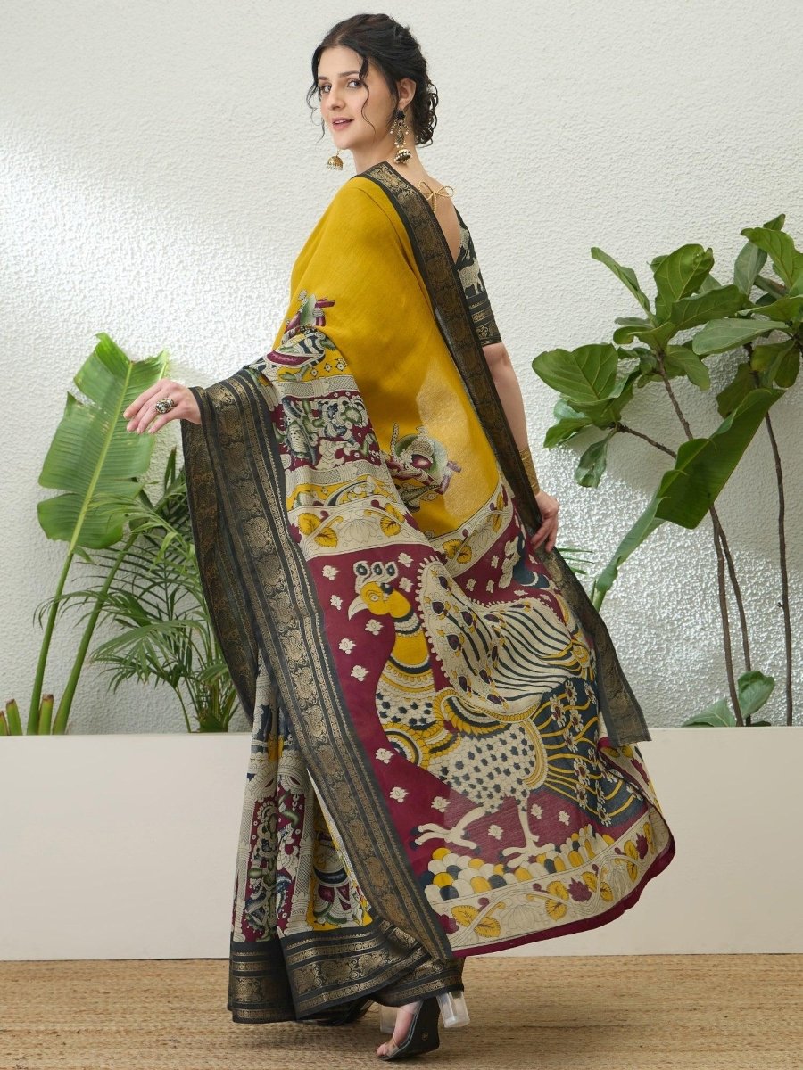 Pv Cotton Yellow Printed Saree | EZB GF02 TARA V2 54004 - EZBER