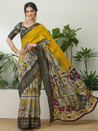 Pv Cotton Yellow Printed Saree | EZB GF02 TARA V2 54004 - EZBER