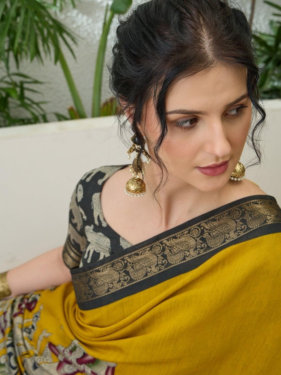 Pv Cotton Yellow Printed Saree | EZB GF02 TARA V2 54004 - EZBER