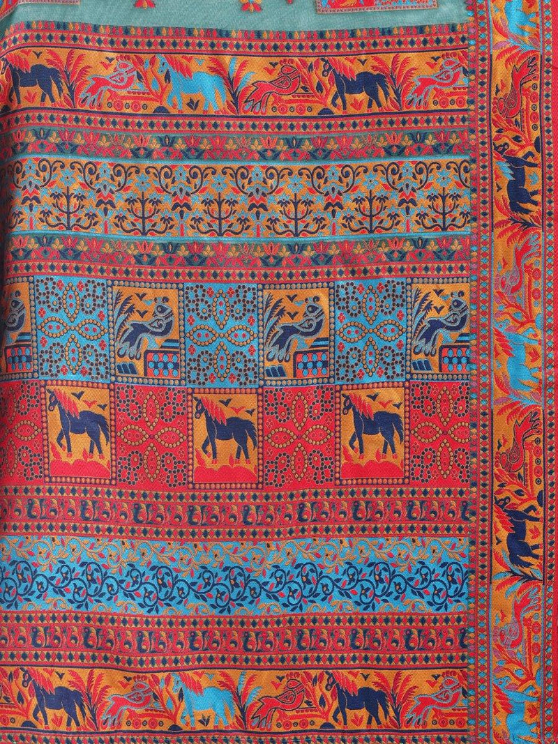 Rama Green Linen Cotton Saree With Blouse Piece - EZBER