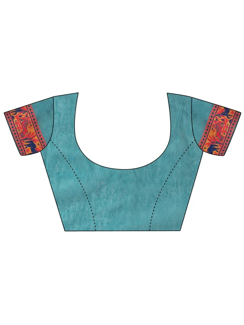 Rama Green Linen Cotton Saree With Blouse Piece - EZBER