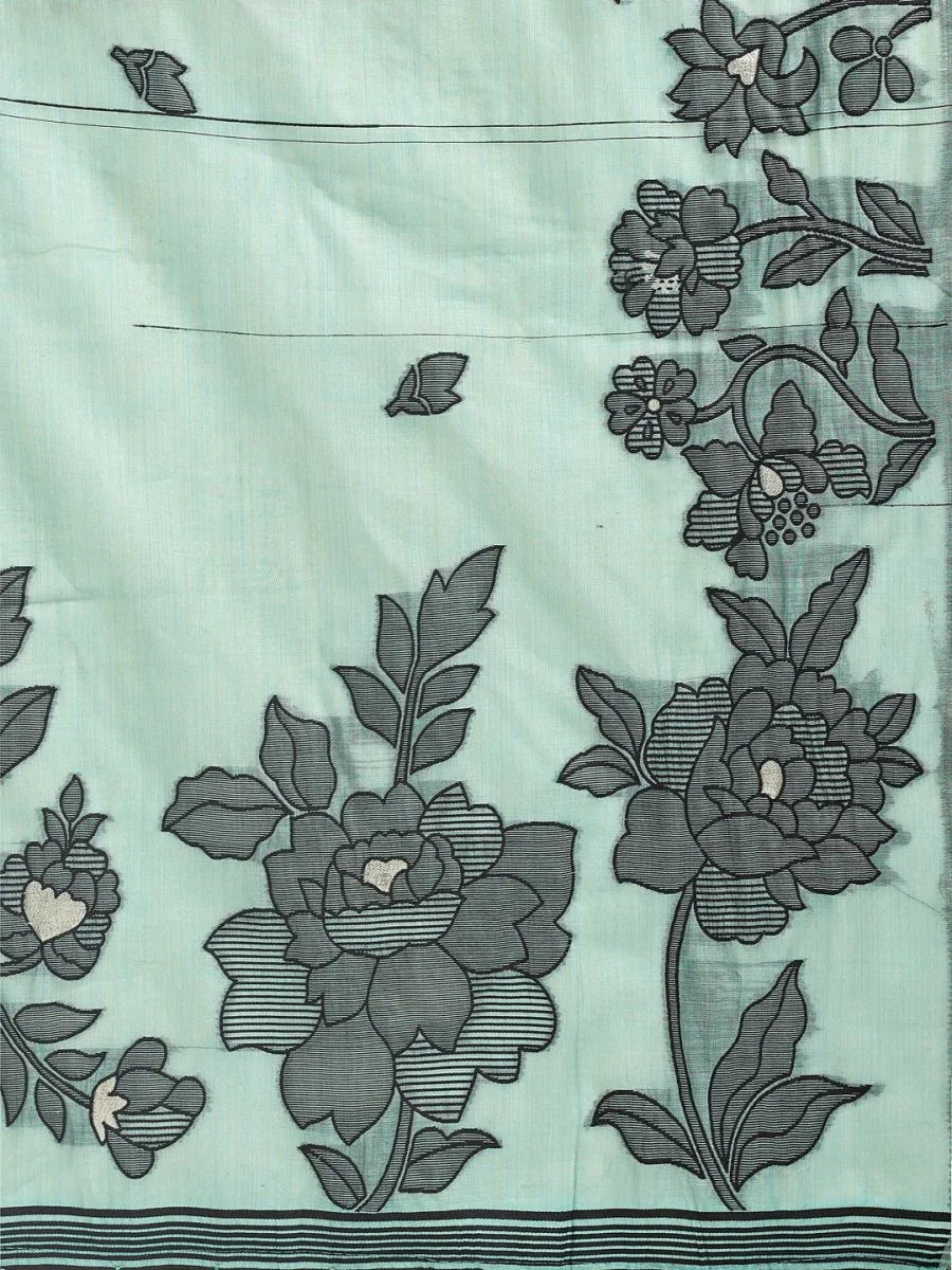 Rama Green Linen Cotton Saree With Blouse Piece - EZBER