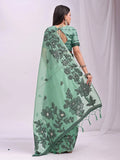 Rama Green Linen Cotton Saree With Blouse Piece - EZBER
