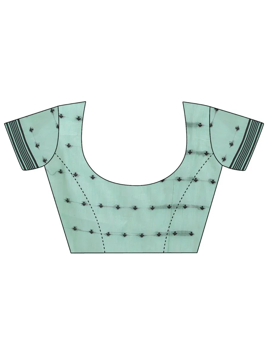 Rama Green Linen Cotton Saree With Blouse Piece - EZBER