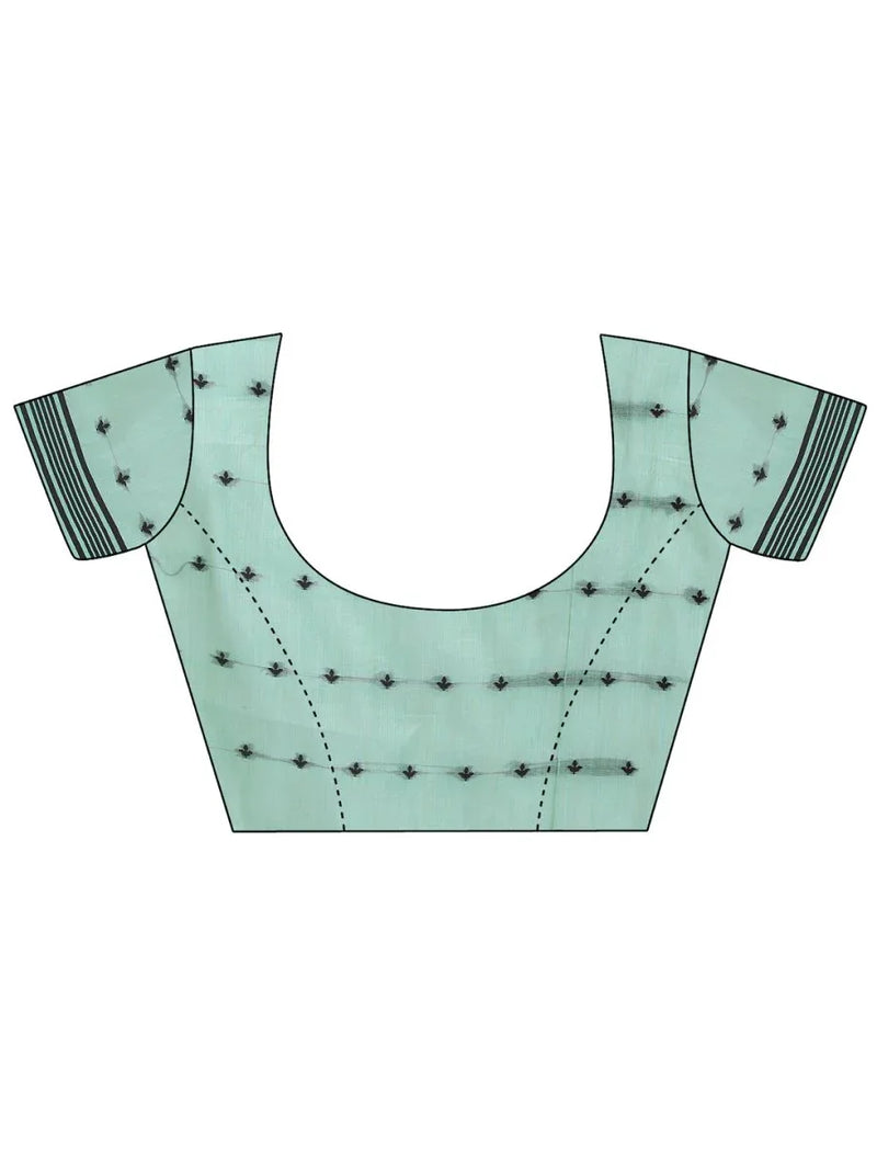 Rama Green Linen Cotton Saree With Blouse Piece - EZBER