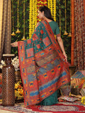 Rama Green Linen Cotton Saree With Blouse Piece - EZBER